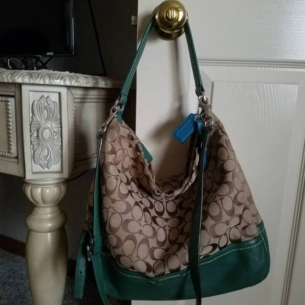 Tan and Green Coach Bag - Picture 3 of 3